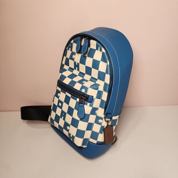 NWT Coach CR294 West Pack Checkerboard Blue Canvas Leather Sling Shoulder Bag - Picture 4 of 7